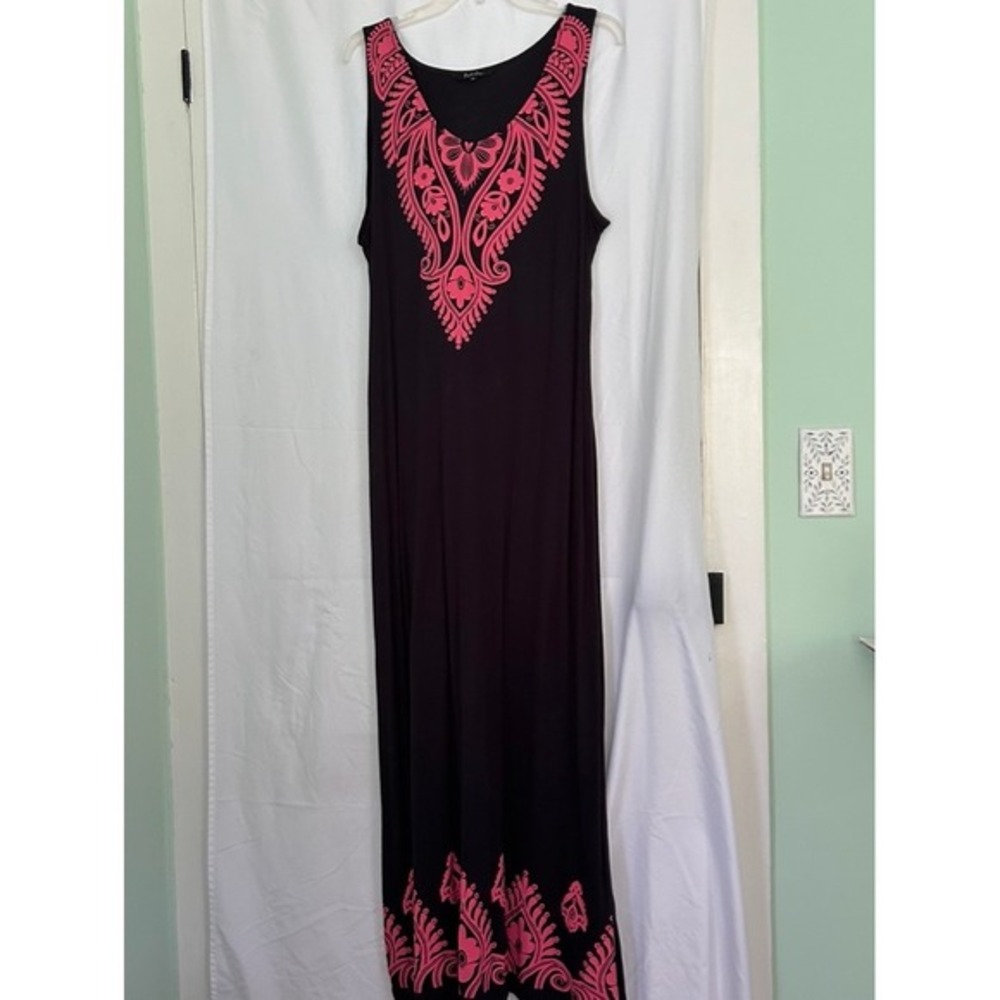 Just Love Women's XL Black Maxi‎ Dress Pink Paisley Sleeveless Casual